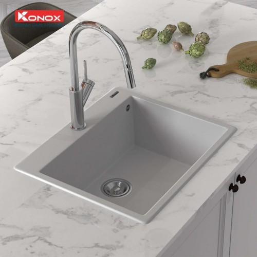 Chậu rửa bát Granite Sink Ruvita 680 – White Silver/ Black/ Grey